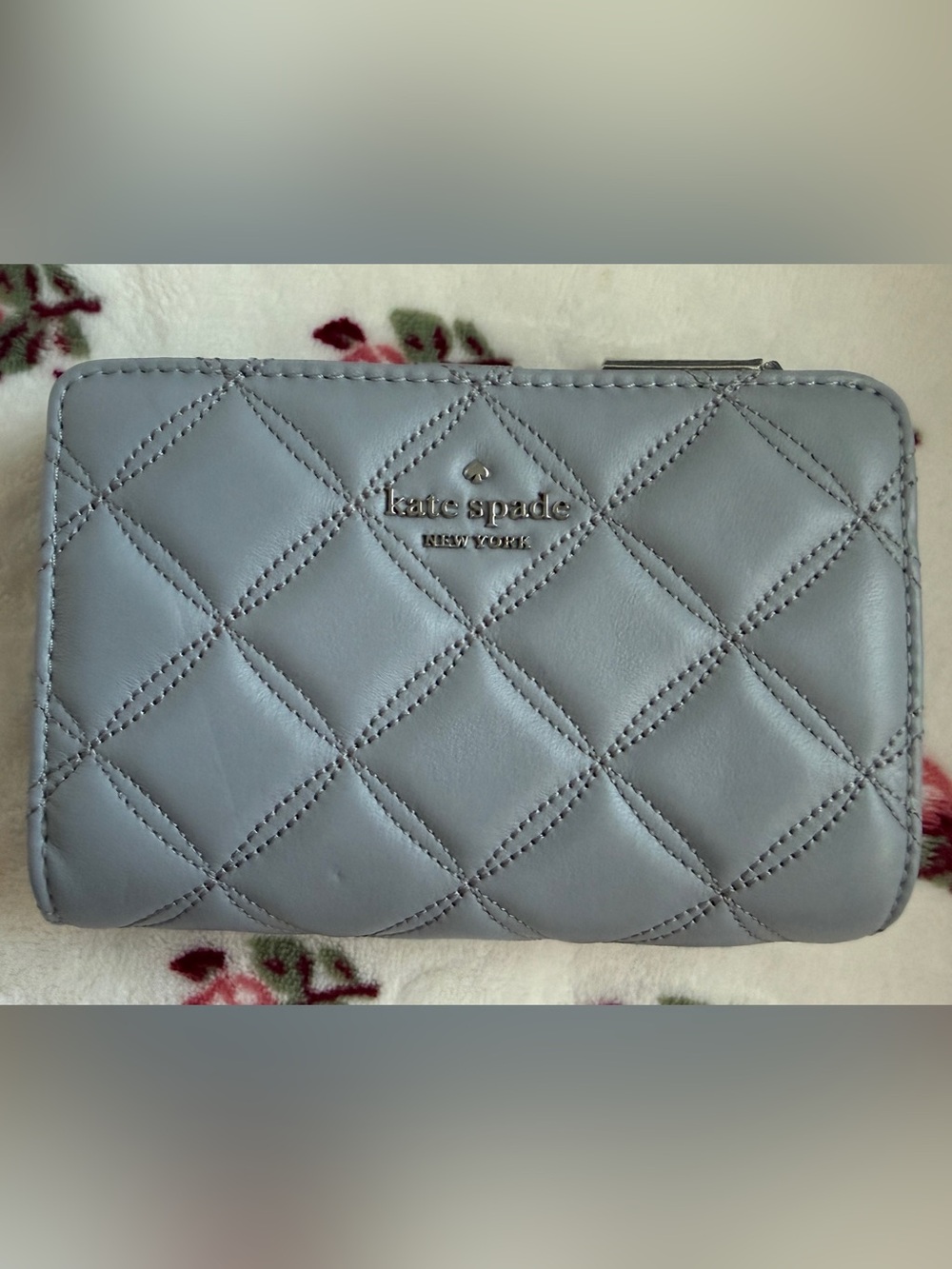 kate spade Natalia Quilted Leather Bifold Wallet Blue NWOT